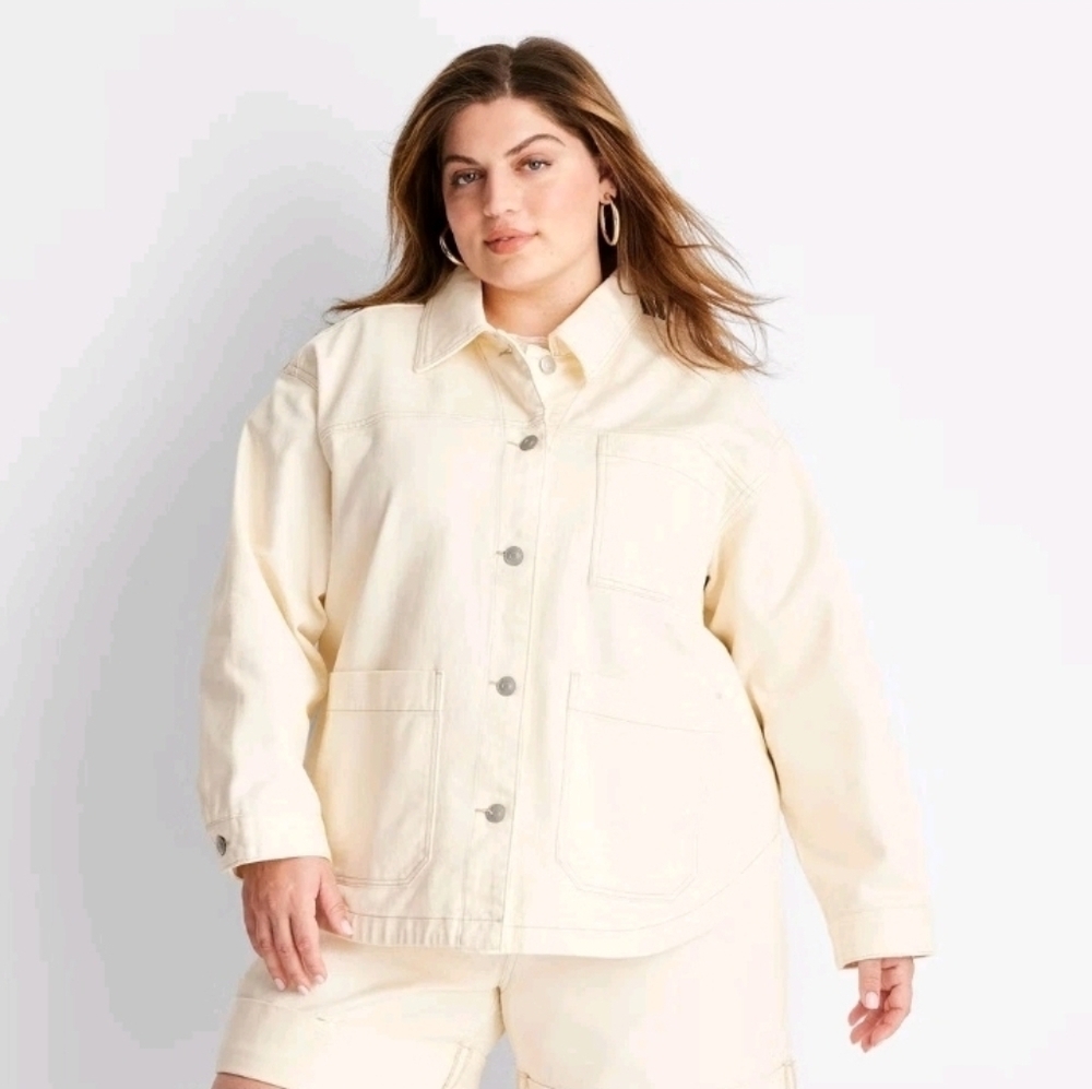 Future Collective Women's Denim Shacket Jacket Cream